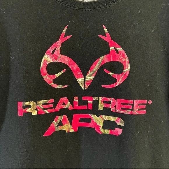 Realtree Womens Short Sleeve T Shirt XL Pink Logo Black 100% Cotton Crewneck Top - Picture 3 of 4
